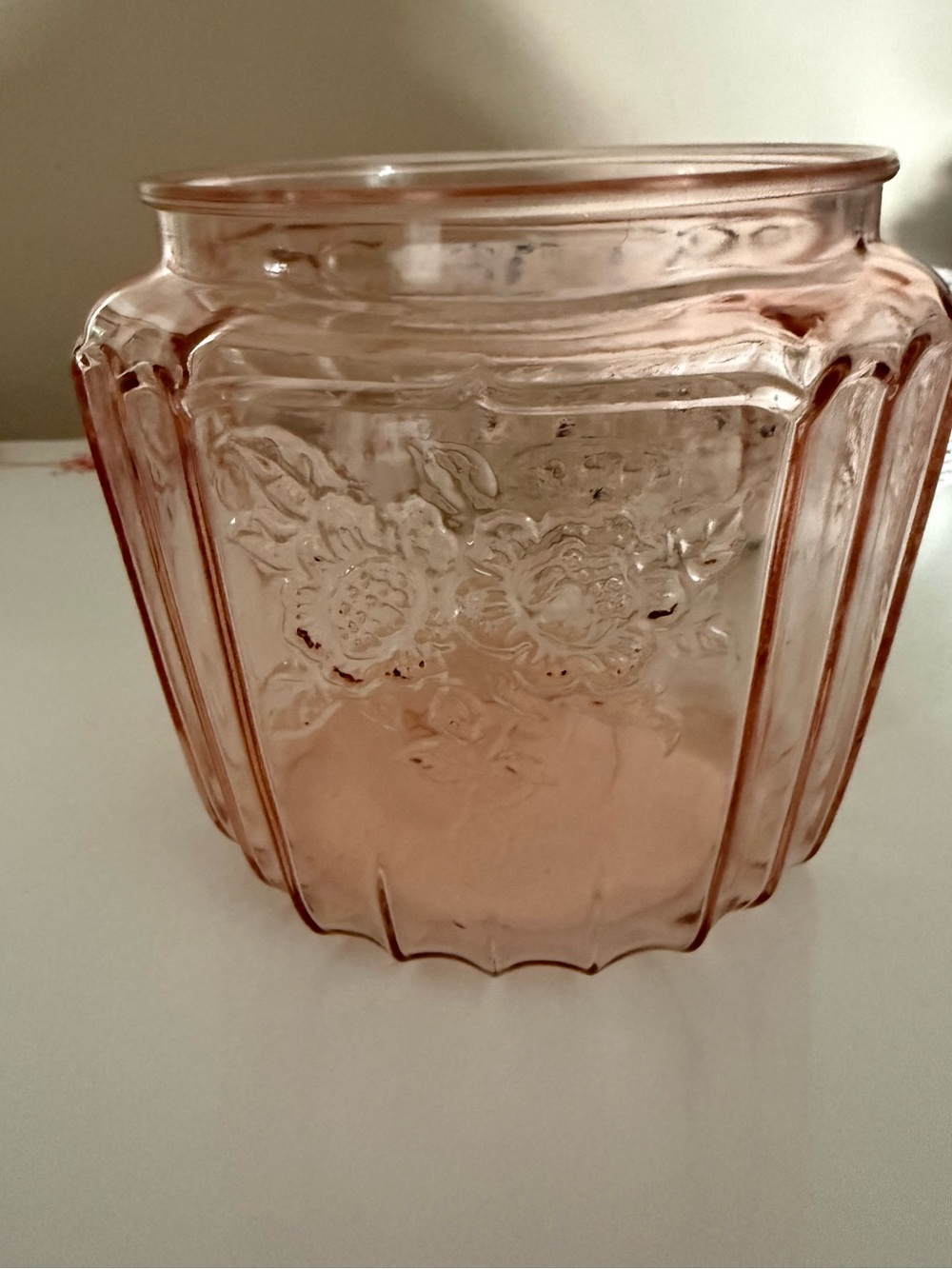 Vintage Anchor Hocking Mayfair Open Rose Pink Depression Glass Jar